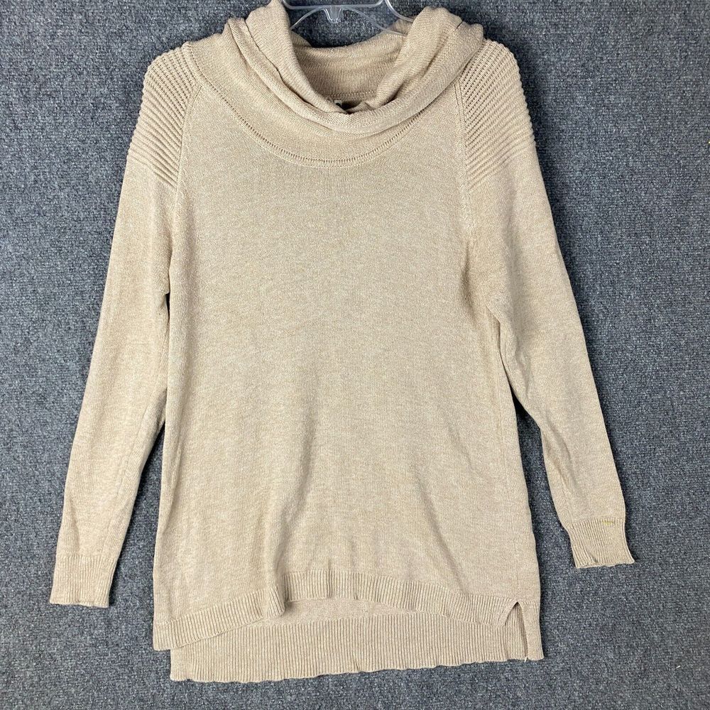 Leo‎ & Nicole Sweater Women's Large Pullover Knit Cowl Neck Beige Cotton Blend